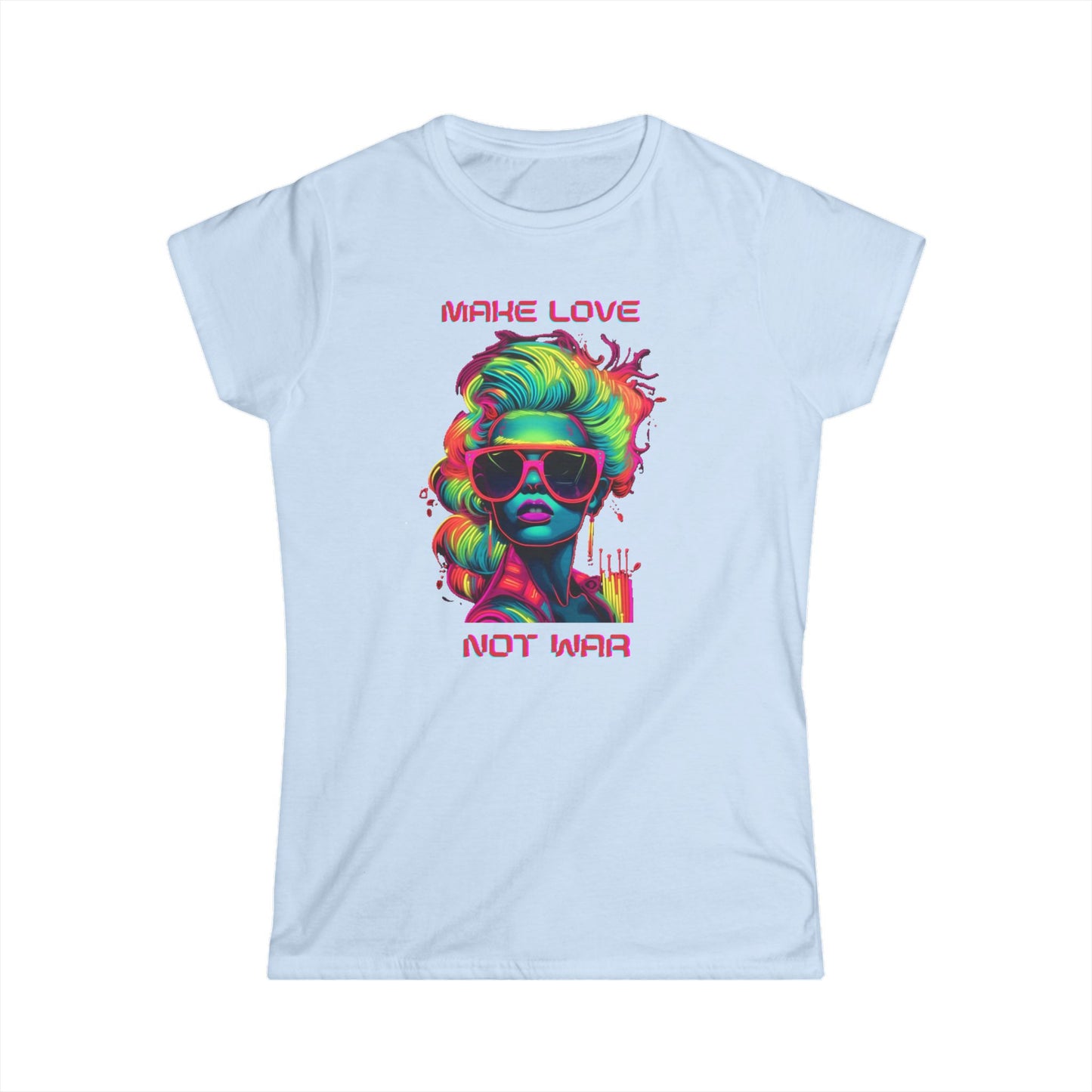 Make Love Not War Women's Softstyle Tee - Colorful Graphic Tee for Positive Vibes T-Shirt Printify Light Blue S