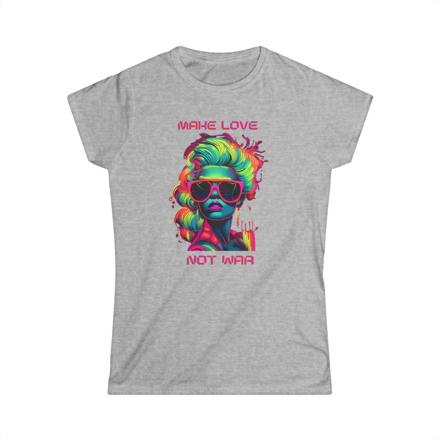 Make Love Not War Women's Softstyle Tee - Colorful Graphic Tee for Positive Vibes T-Shirt Printify Sport Grey S