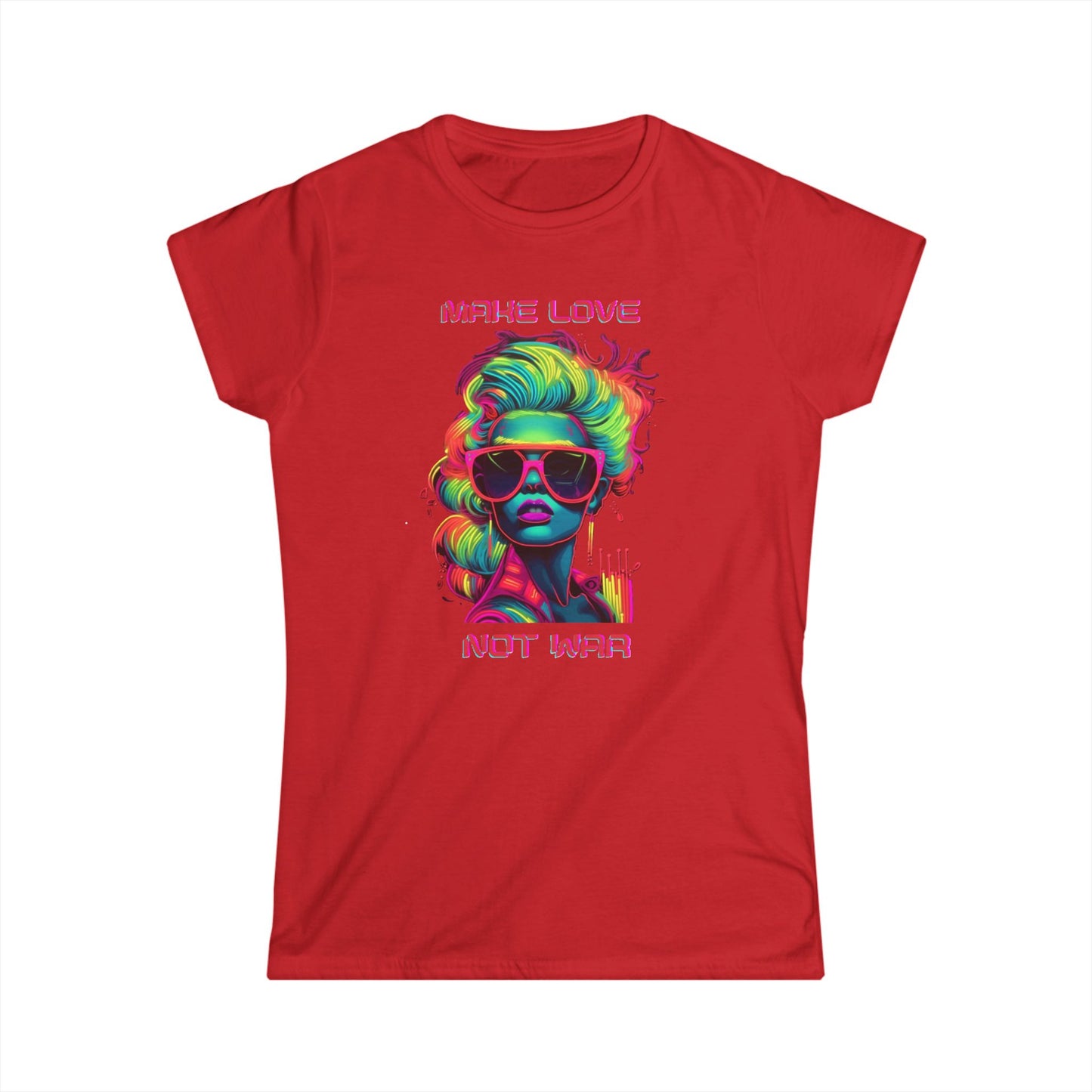 Make Love Not War Women's Softstyle Tee - Colorful Graphic Tee for Positive Vibes T-Shirt Printify Red S
