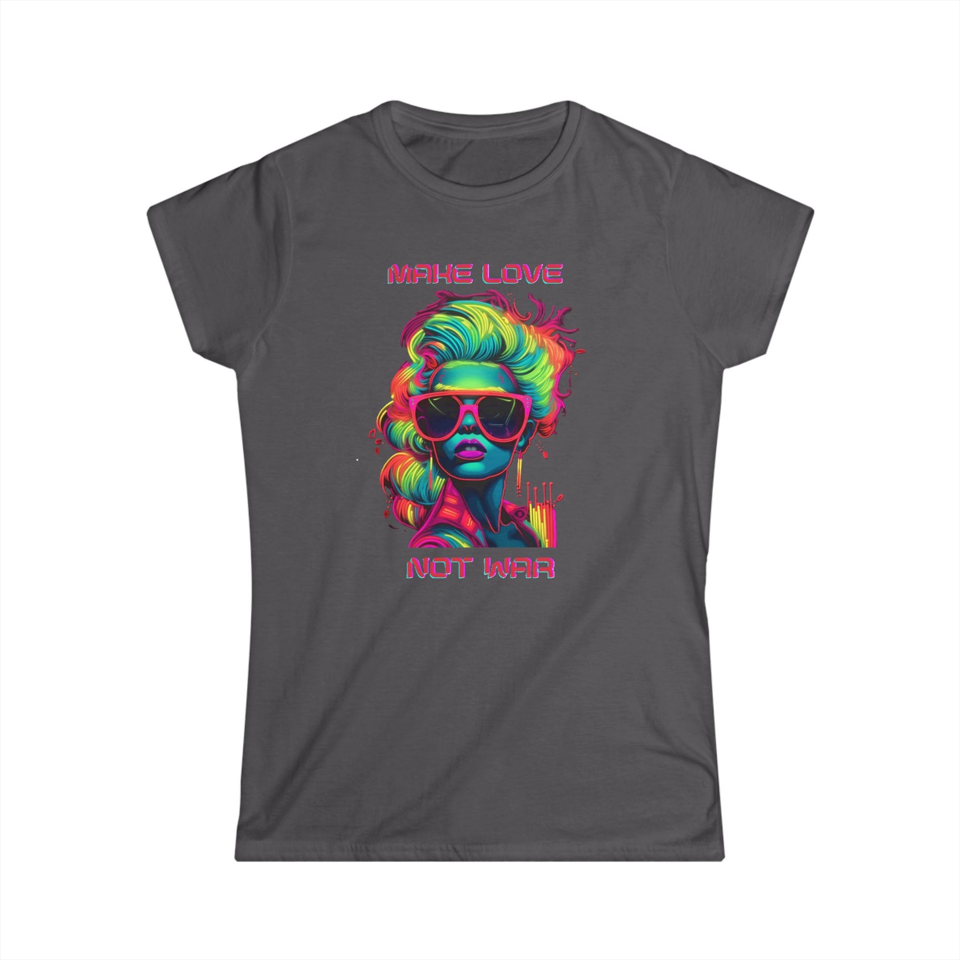 Make Love Not War Women's Softstyle Tee - Colorful Graphic Tee for Positive Vibes T-Shirt Printify Charcoal S