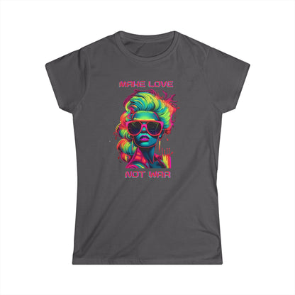 Make Love Not War Women's Softstyle Tee - Colorful Graphic Tee for Positive Vibes T-Shirt Printify Charcoal S