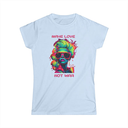 Make Love Not War Women's Softstyle Tee - Colorful Graphic Tee for Positive Vibes T-Shirt Printify Light Blue S