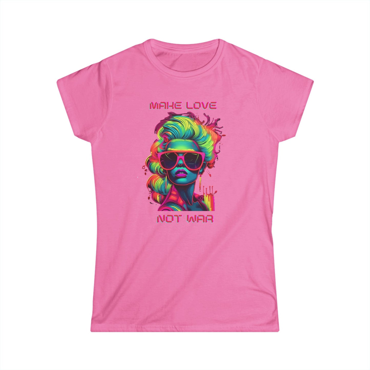 Make Love Not War Women's Softstyle Tee - Colorful Graphic Tee for Positive Vibes T-Shirt Printify Azalea S