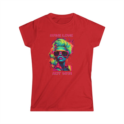 Make Love Not War Women's Softstyle Tee - Colorful Graphic Tee for Positive Vibes T-Shirt Printify Red S