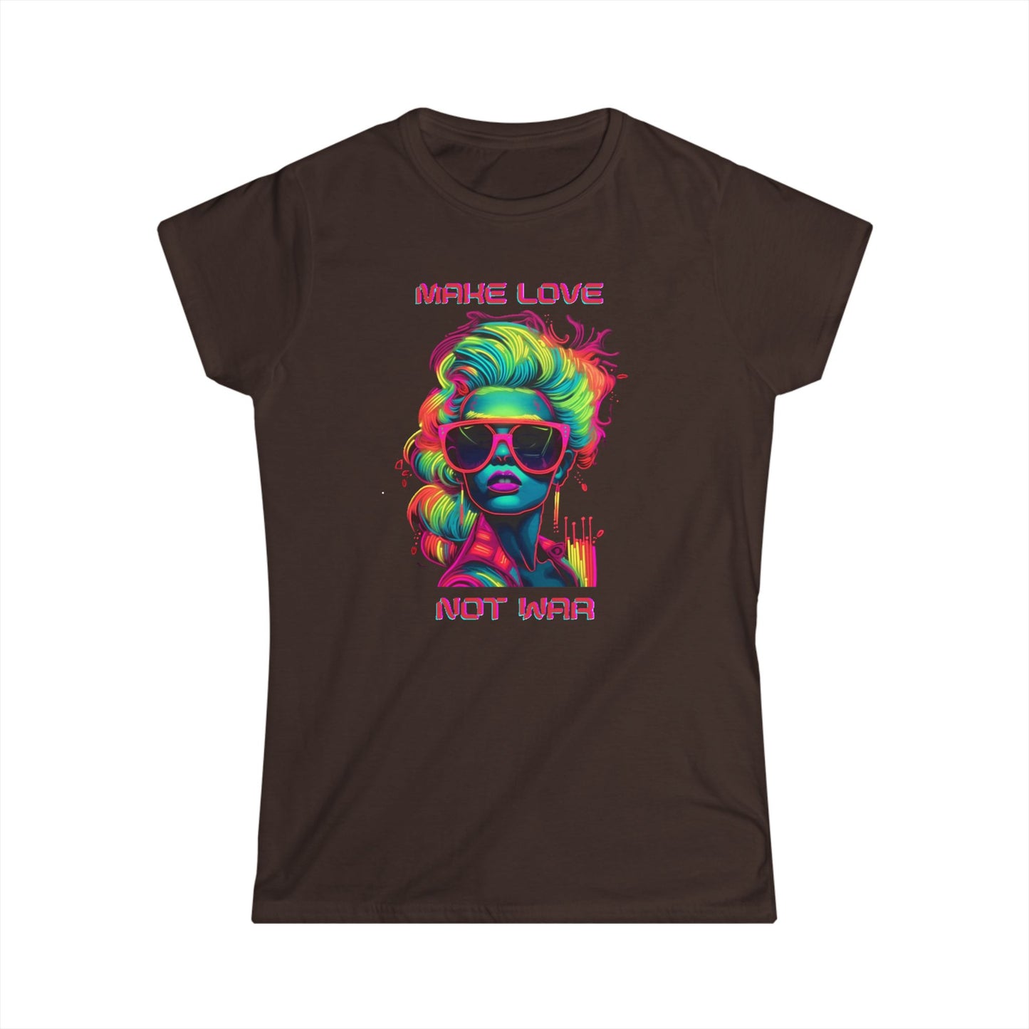 Make Love Not War Women's Softstyle Tee - Colorful Graphic Tee for Positive Vibes T-Shirt Printify Dark Chocolate 2XL