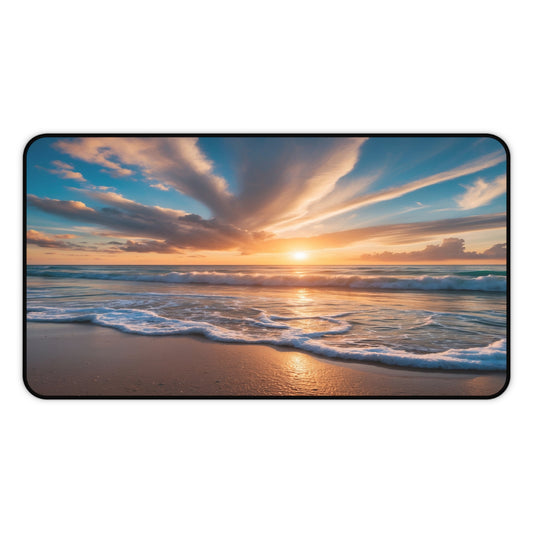 Coastal Serenity: Golden Beach Sunset, Ocean Waves Reflections- by The Good Kink